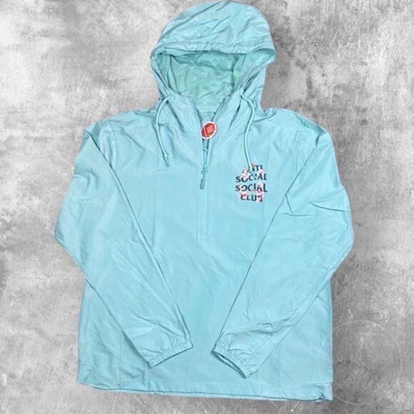 Anti Social Social Club Unisex Floral Logo Anorak Jacket Large Blue